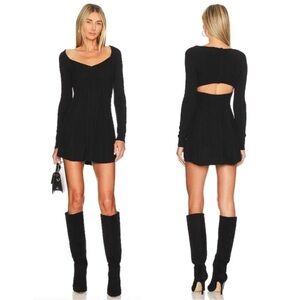 NWOT FREE PEOPLE Small World Mini long sleeves sweater  Dress black sz L